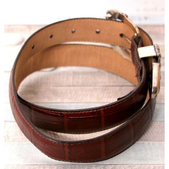 Brighton CROCO EMBOSSED BROWN GENUINE LEATHER 1"Wd CASUAL WOMEN'S BELT Sz M (*16 - Picture 3 of 8